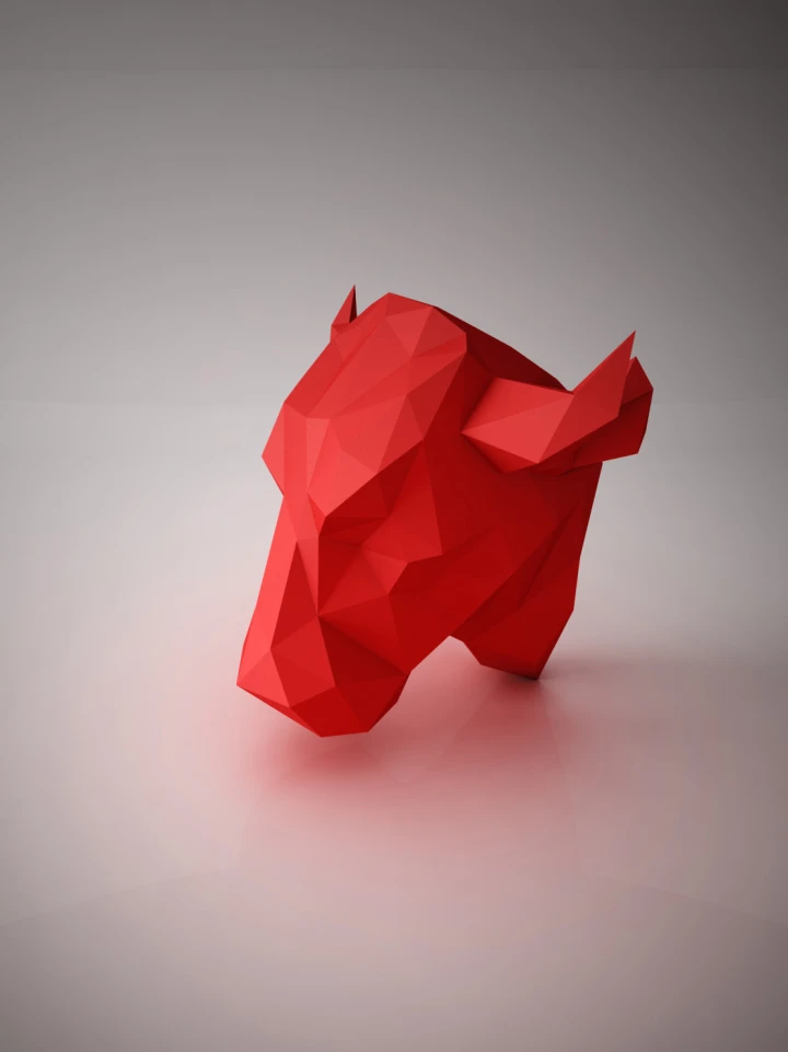 Bull Head 3D Wall Decor Low poly Papercraft, DIY, PDF