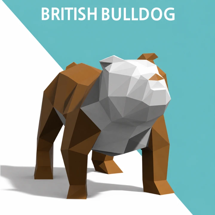 British Bulldog 3D Decor Low poly Papercraft, DIY, PDF