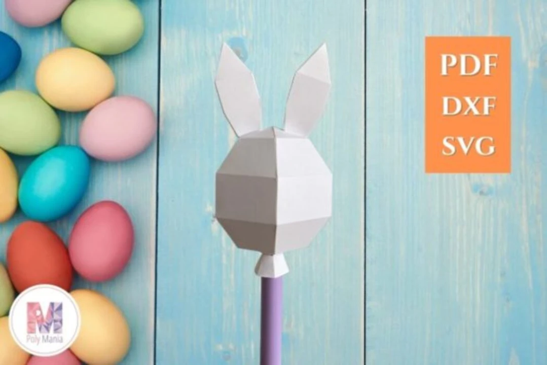 Bunny Cake Topper Papercraft Template: 3D Low Poly Model (PDF, SVG, DXF)