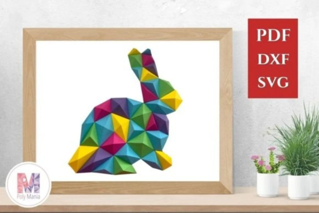 3D Bunny Mosaic Papercraft – Low Poly Rabbit Decor (Digital Download)