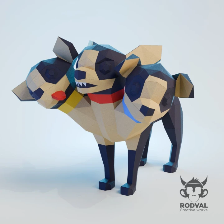 CERBERUS CHIHUAHUA, Papercraft, Template, DIY, Paper, Low Poly, Cute, Kawaii, 3D Model, Pdf Low Poply, Kids Toy