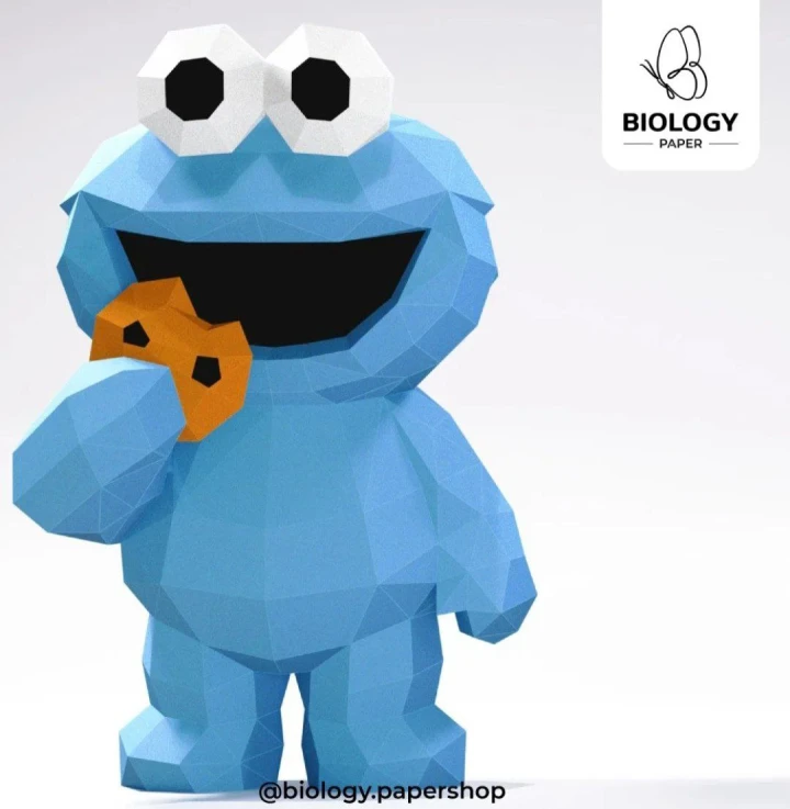 Cookie Monster Low Poly Papercraft Template Pepakura PDF DIY Handmade