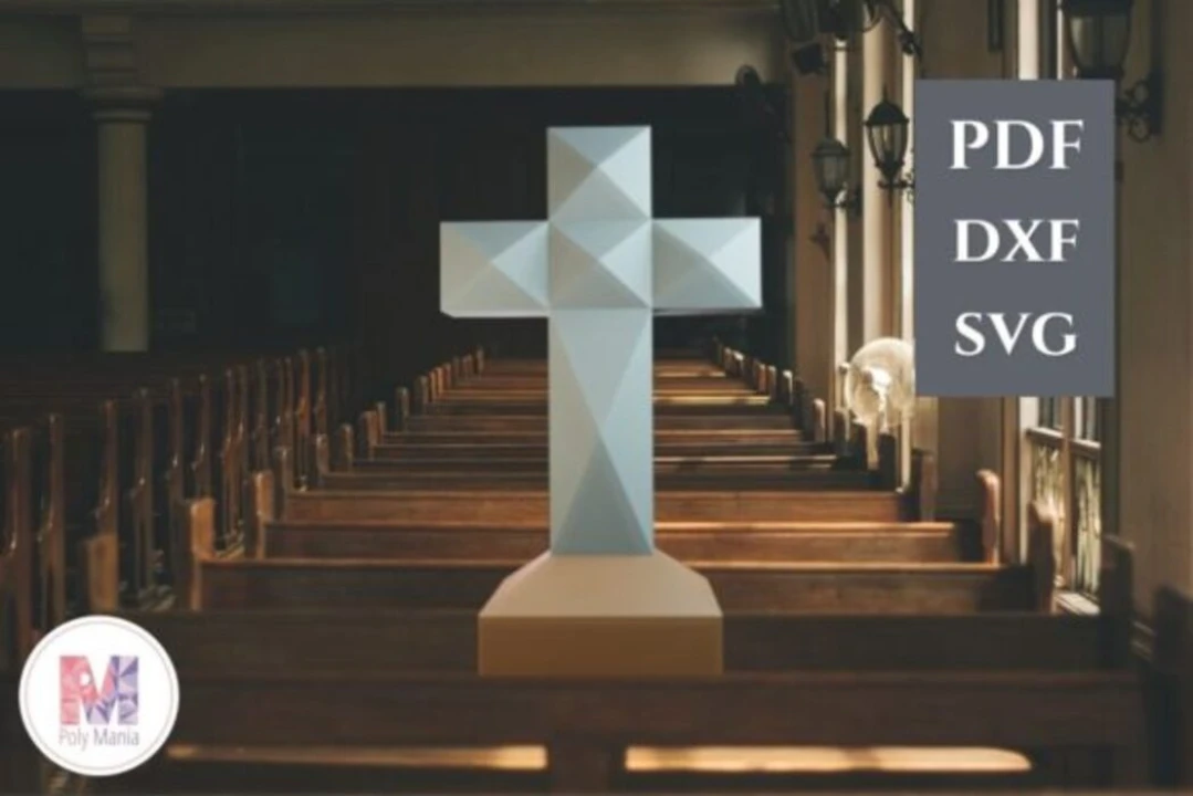 3D Cross Papercraft Template: Low Poly Religious Decor (Digital Download SVG PDF DXF)