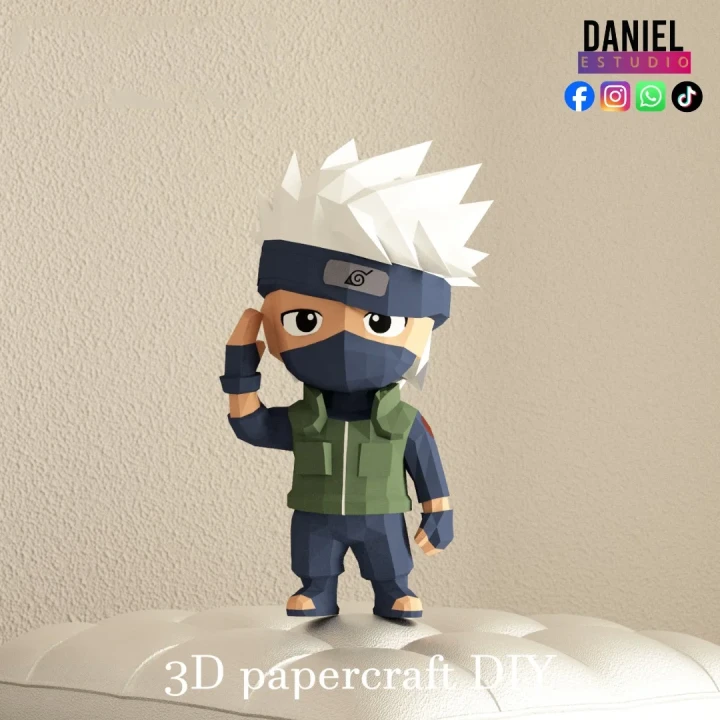 Hatake Kakashi Chibi, Anime Template, DIY 3d Model, FanArt, Paper Sculpture, Low Poly, Pepakura, Craft, Manualidad, Paper Art