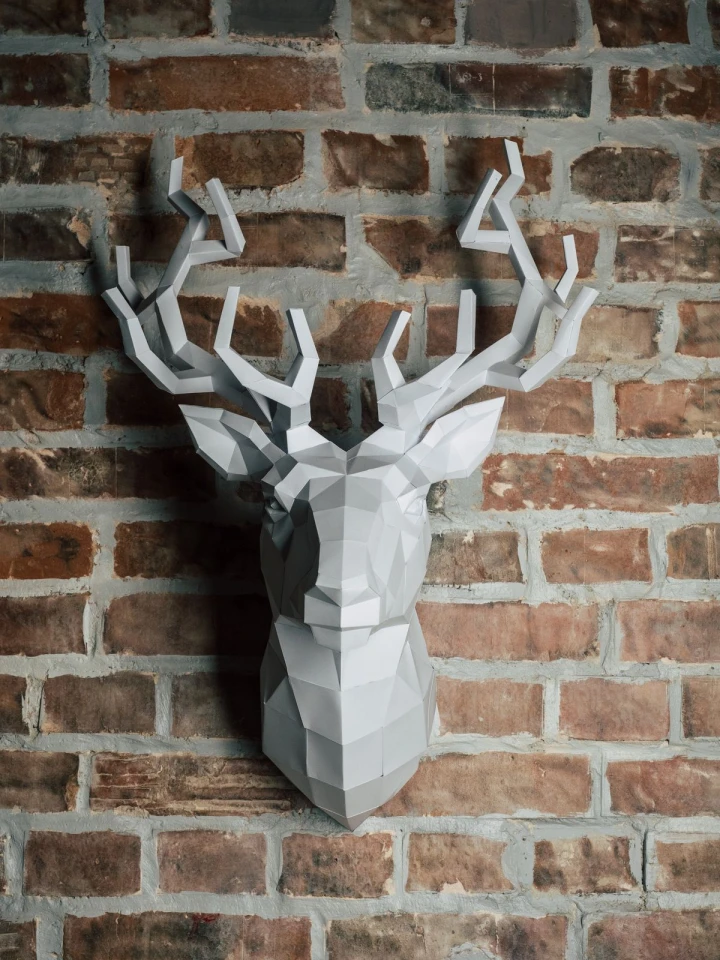 Low Poly Deer Head Papercraft Template | DIY 3D Geometric Deer Wall Sculpture | Rustic Lodge & Modern Decor