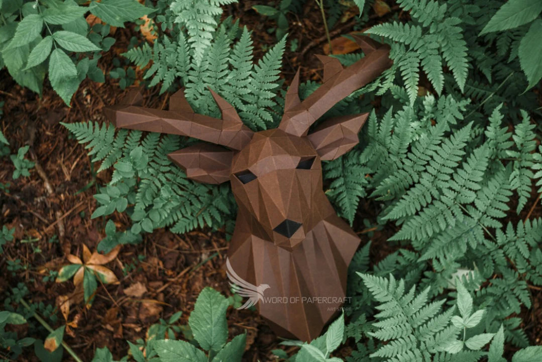 Deer Totem Low Poly Papercraft, Paper Sculpture, Low Poly PDF Template, DIY Decor & Gift