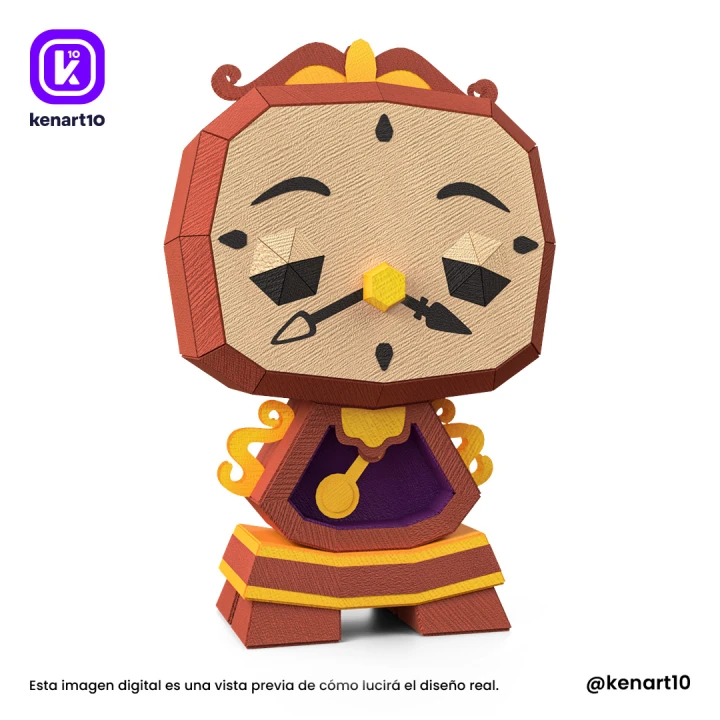Cogsworth, Din Don, Beauty and the Beast, Walt Disney Papercraft Low Poly 3d DIY Kenart10
