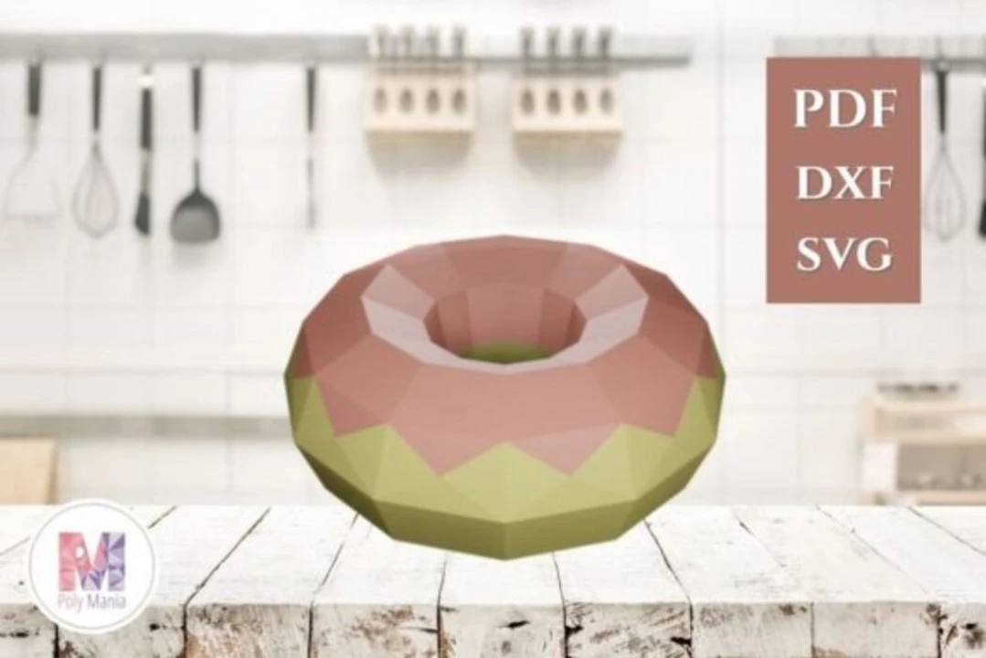 Donut Papercraft Template: 3D Low Poly Model (PDF, SVG, DXF)