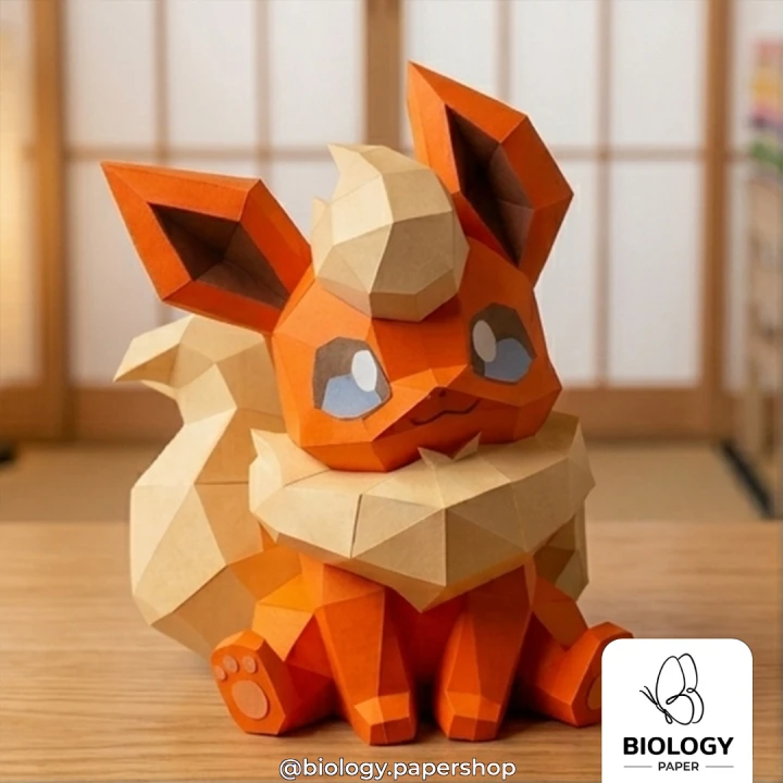 Pokemon Flareon Low Poly Papercraft Template Pepakura PDF DIY Handmade