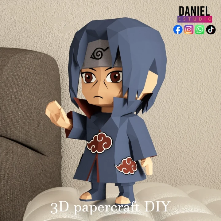 Uchiha Itachi Chibi, Anime Template, DIY 3d Model, FanArt, Paper Sculpture, Low Poly, Pepakura, Craft, Manualidad, Paper Art