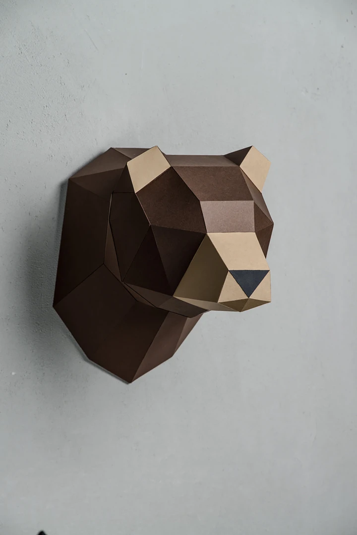 Papercraft Bear Trophy: 3D Low Poly Paper Sculpture (PDF Pattern)