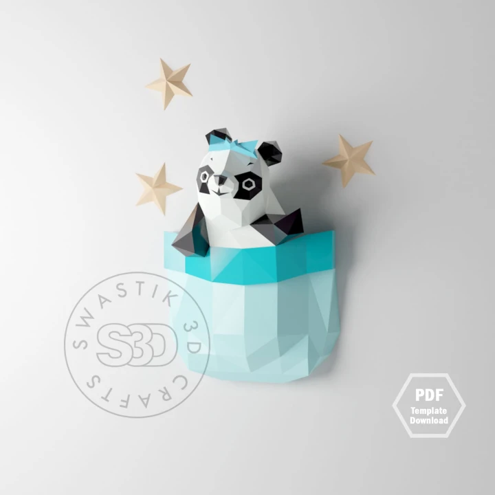 Panda in Pocket Papercraft Template: 3D Lowpoly Wall Decor (PDF)