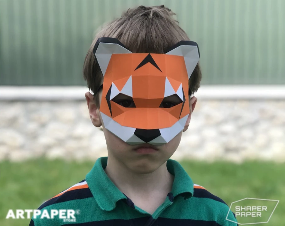 DIY Papercraft Tiger Half Mask: Low Poly 3D Sculpture (PDF Pattern)