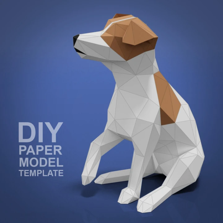 Jack Russell Terrier Dog - DIY Low Poly Paper Model Template, Paper Craft
