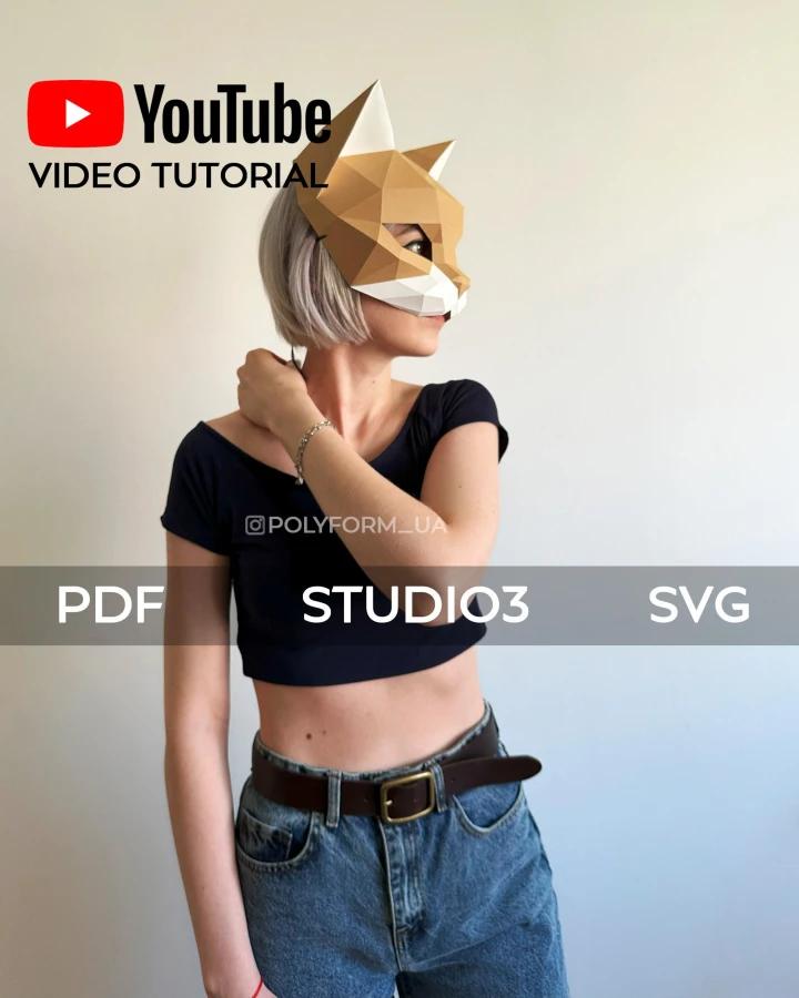 CAT MASK-2 Low Poly Animal Papercraft PDF template