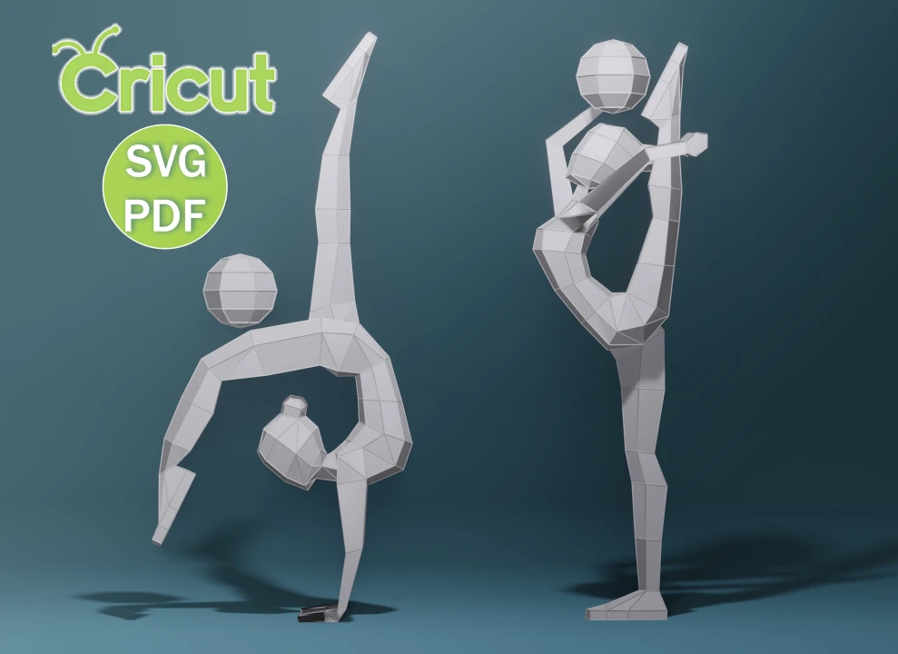 Papercraft Two Girl Gymnast, SVG, PDF, Low Poly Papercraft Woman, Paper Girl, Dancer, Doll, Papercraft Model, Digital 3d, Cricut Machine