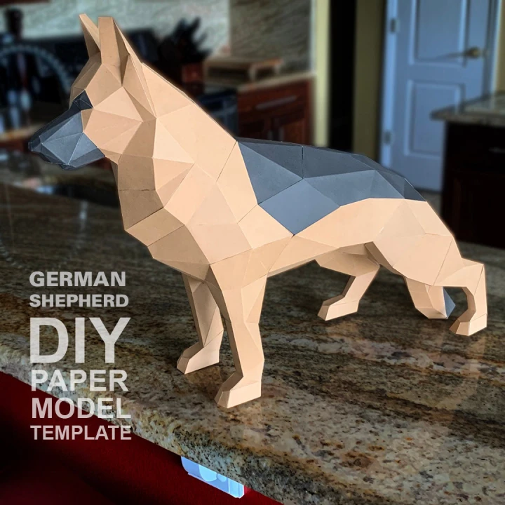 German Shepherd Dog - DIY Low Poly Paper Model Template, Paper Craft