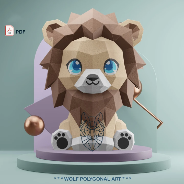 Baby Lion Papercraft Template- Adorable Lion Desk Buddy