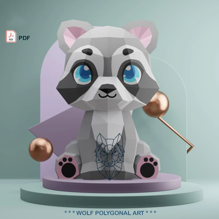 Baby Raccoon Papercraft Template- Adorable Jungle Cub Craft template