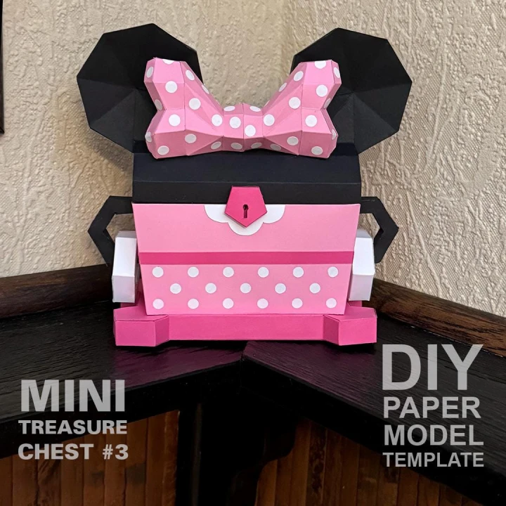 Mini Treasure Chest #3 - DIY Polygonal Paper Art Model Template, Paper Craft
