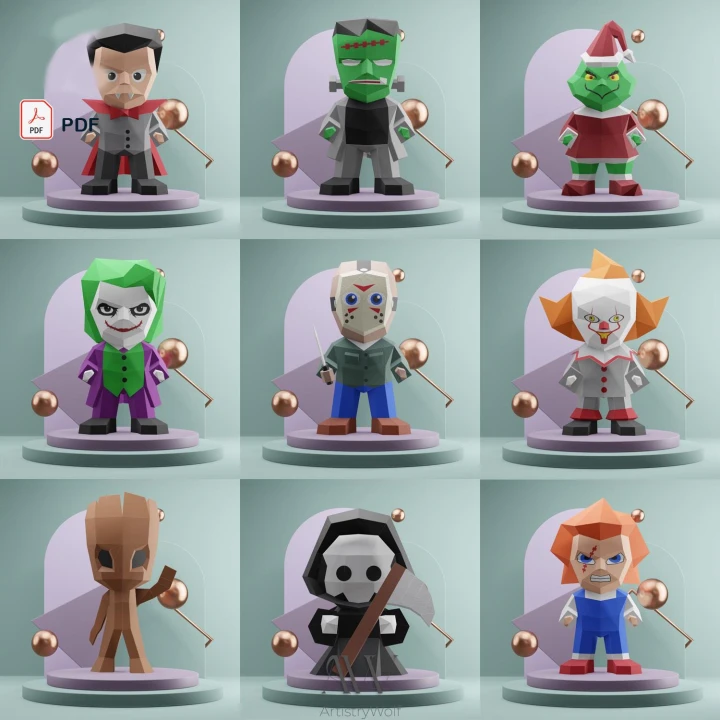 3D Low Poly Toy Papercraft Bundle: DIY Decor (PDF)