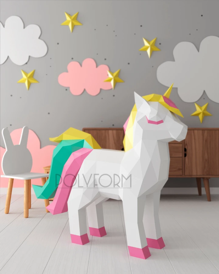Unicorn Low Poly Birthday Horse Papercraft PDF template decoration