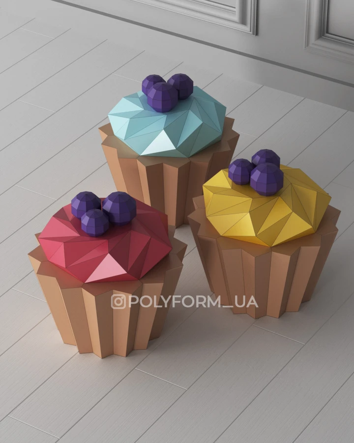 Giant Blueberry Cupcake Low Poly Papercraft PDF template Paper Food