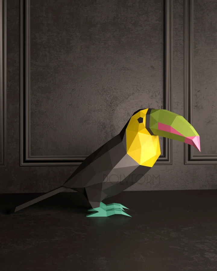 Toucan Low Poly Tropical Bird Papercraft PDF template