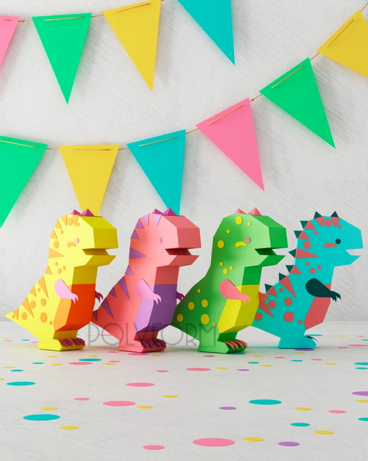 Dinosaur Low Poly T-Rex Papercraft PDF template DIY