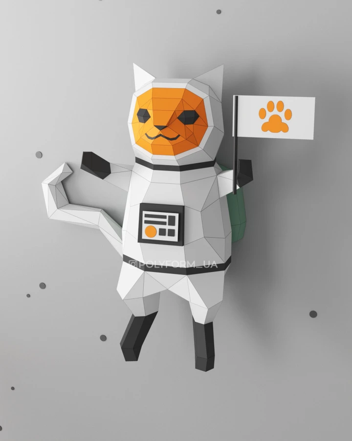 Space Cat Cosmonaut Space 3d paper model Low Poly Papercraft Silhouette PDF template