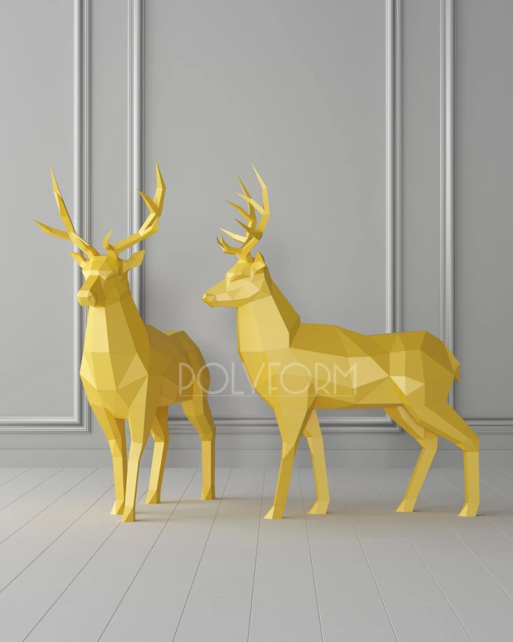 Deer Low Poly Christmas Papercraft new Year Decor PDF template 3d Model Sculpture