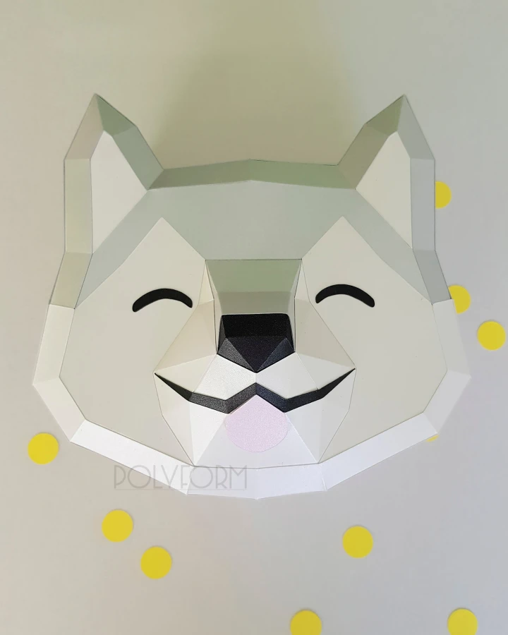 Gift box HUSKY Low Poly Dog Papercraft PDF template