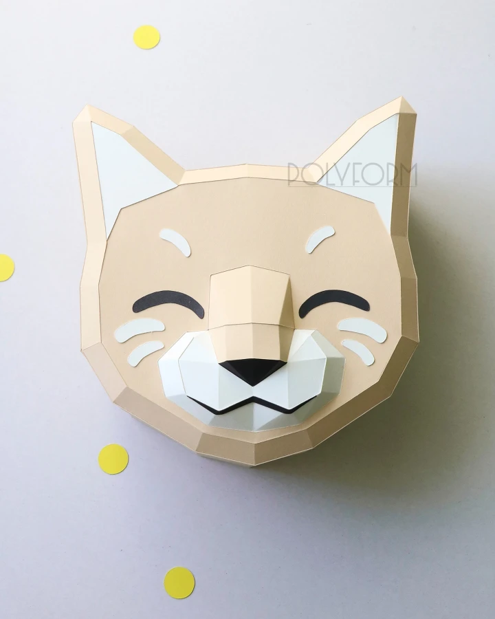 Gift box Cat Low Poly Papercraft PDF template