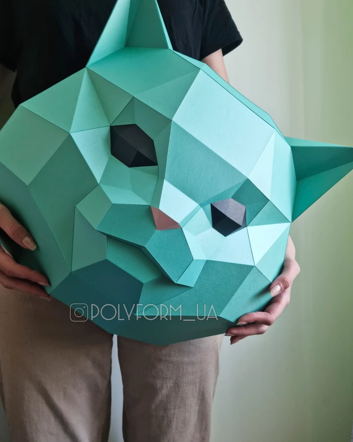 Cat on a Wall Animal head Low Poly kids room Papercraft PDF template