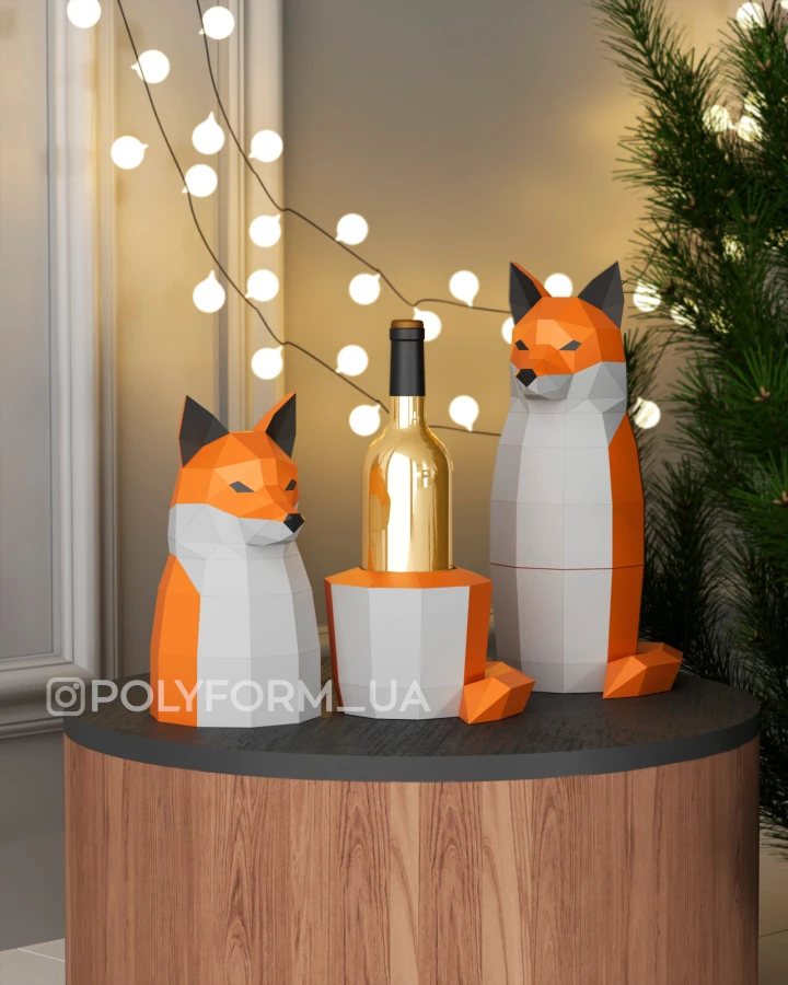 Fox wine Gift Box Low Poly Papercraft PDF template