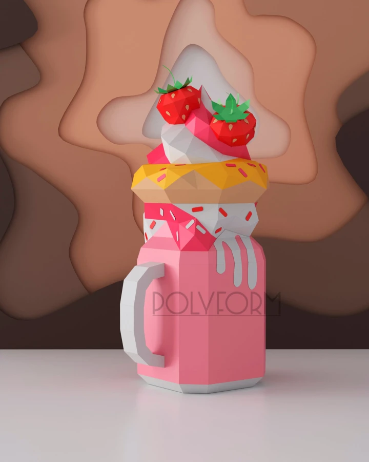 Overshake Cocktail Cupcake Strawberry Low Poly Sweets Donut Papercraft PDF template Food Paper craft