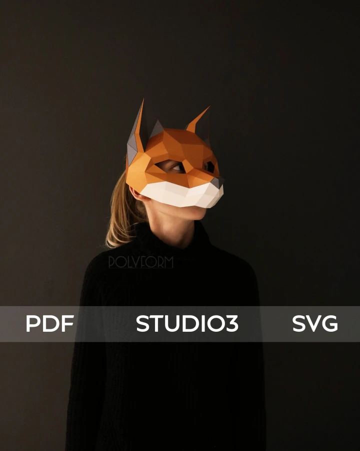 Fox mask DIY Low Poly Animal Papercraft PDF template Halloween decor