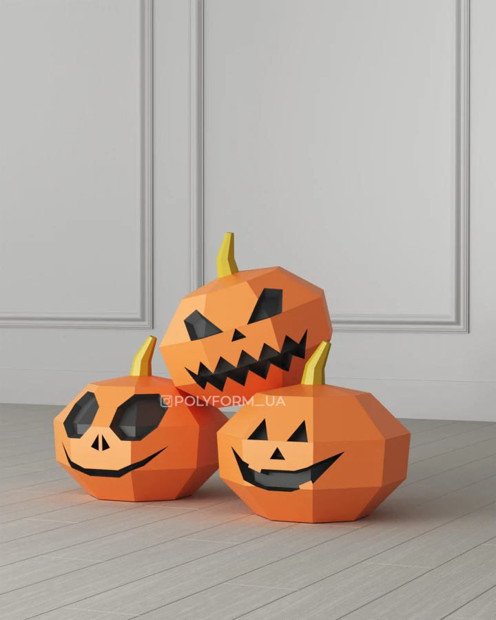 Pumpkins set Papercraft Halloween Low Poly Papercraft PDF template