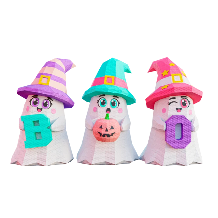 Ghosts, Fantasmas BOO, Halloween Low Poly Papercraft