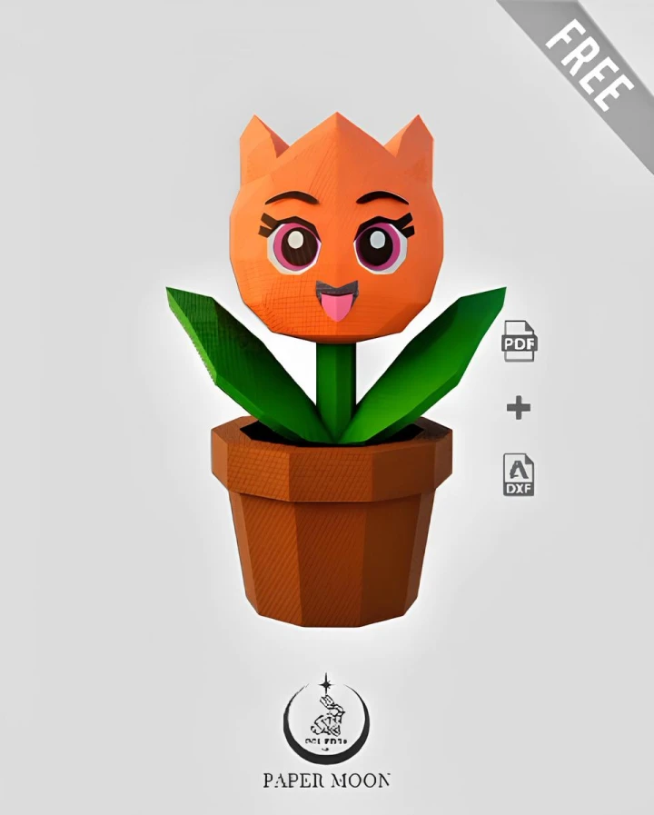 Cute Flower Tulip Low Poly Papercraft