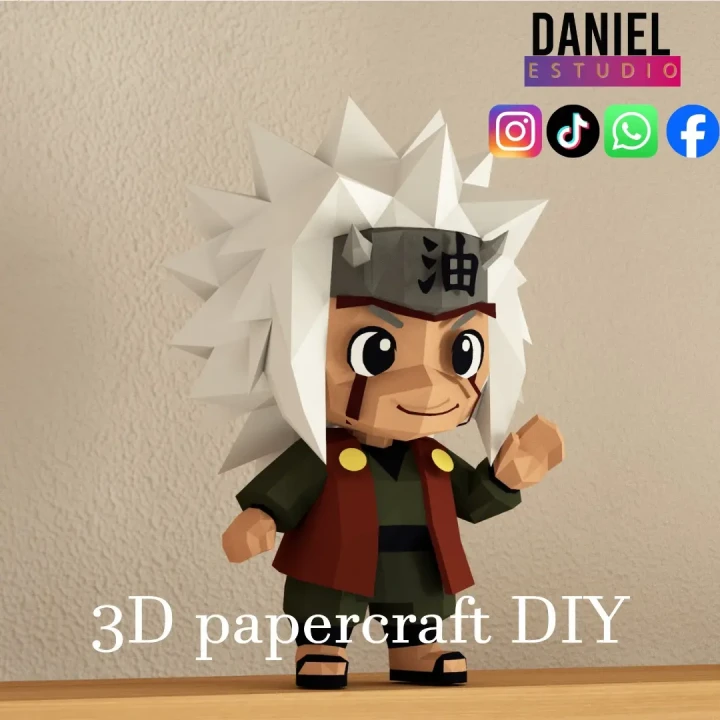 Jiraiya Chibi, Anime Template, DIY 3d Model, FanArt, Paper Sculpture, Low Poly, Pepakura, Craft, Manualidad, Paper Art