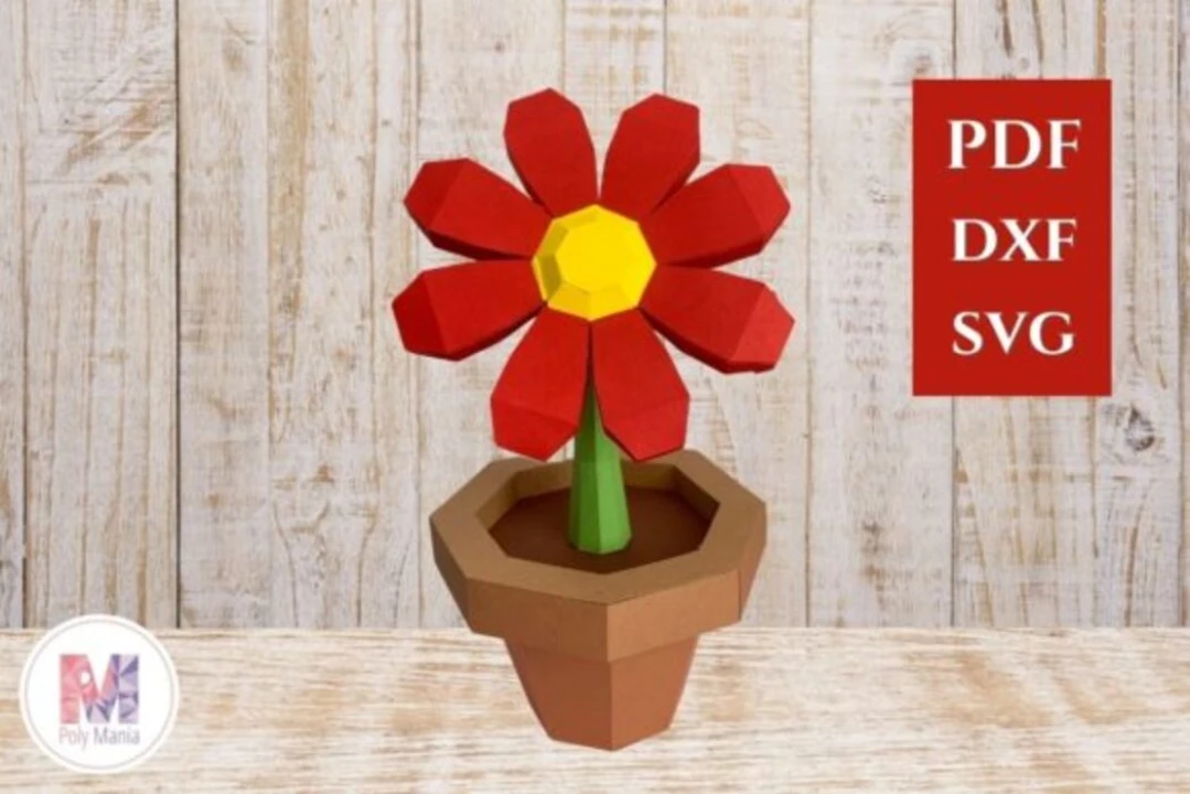 3D Flower Vase Papercraft Template: Low Poly Floral Sculpture (SVG, PDF, DXF Digital Download)