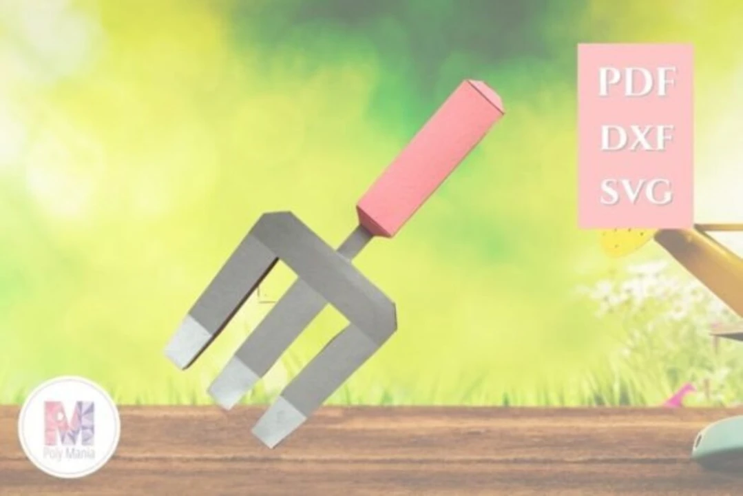 Cardboard Rake Flower Rake Papercraft Template: 3D Low Poly Model (PDF, SVG, DXF)