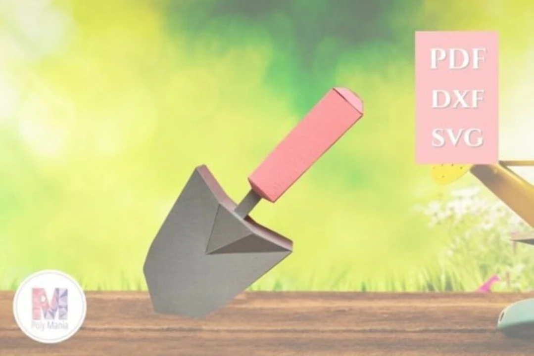 Flower Shovel Papercraft Template: 3D Low Poly Model (PDF, SVG, DXF)