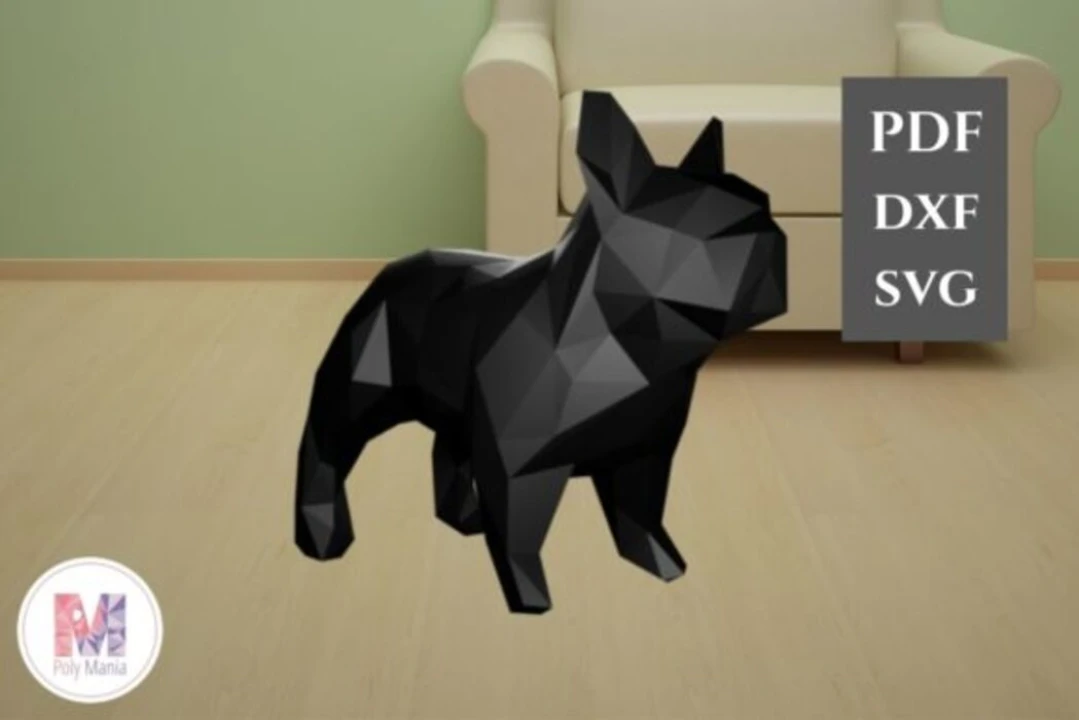 3D French Bulldog Papercraft: Low Poly Dog Sculpture (SVG, PDF, DXF Digital Download)
