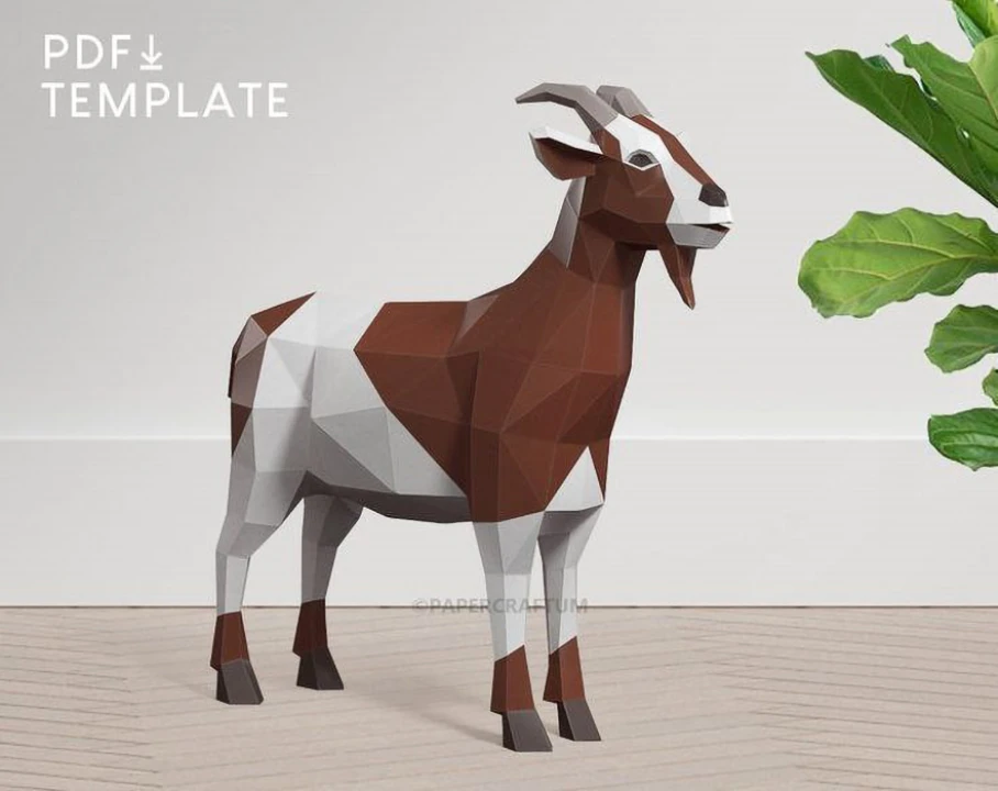 Goat 3D Decor Low poly Papercraft, DIY, PDF