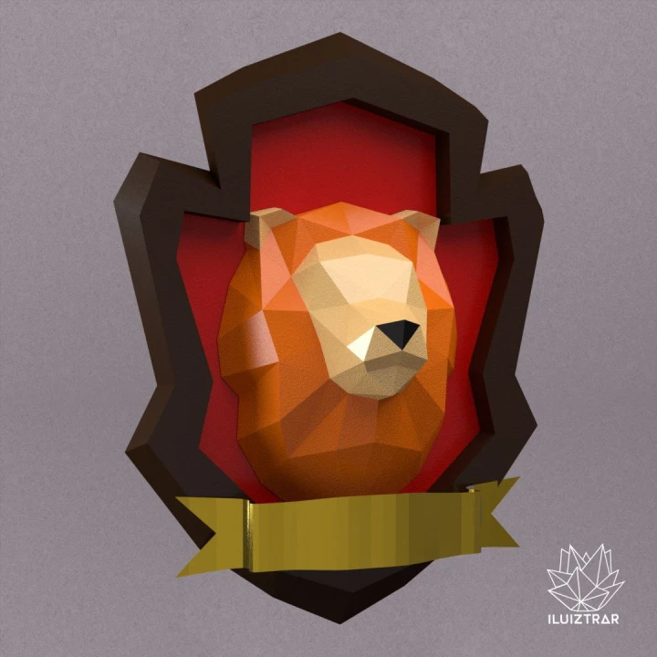 Low Poly Gryffindor Lion Crest Papercraft Template | DIY 3D Geometric Harry Potter Wall Art | Hogwarts House Decor