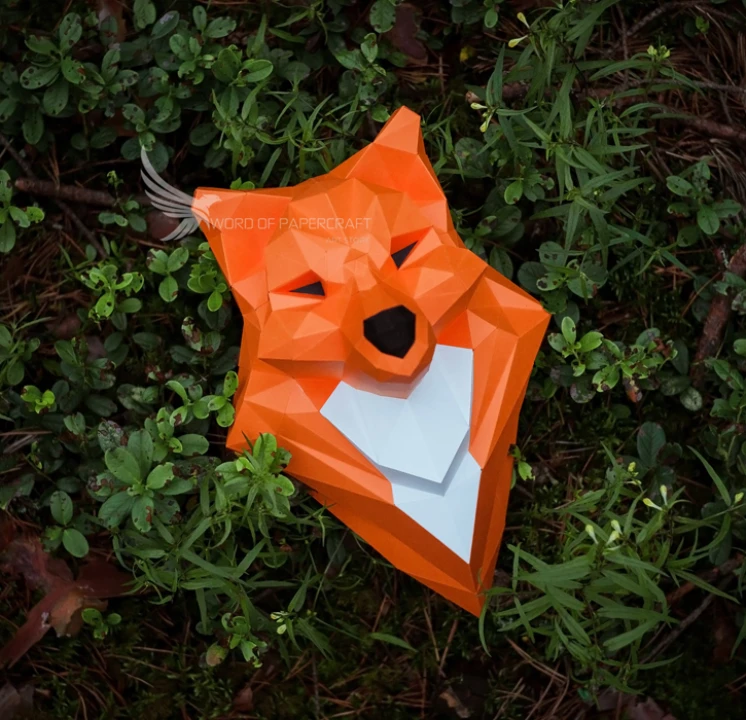 Fox Totem Low Poly Papercraft, Paper Sculpture, Low Poly PDF Template, DIY Decor & Gift