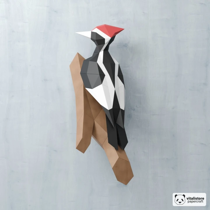 Woodpecker Papercraft, DIY Wall Decor, Low Poly Papercraft