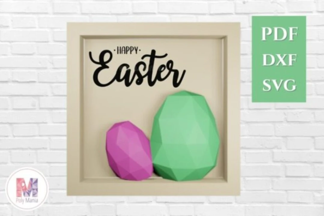Happy Easter Frame Papercraft Template: 3D Low Poly Model (PDF, SVG, DXF)
